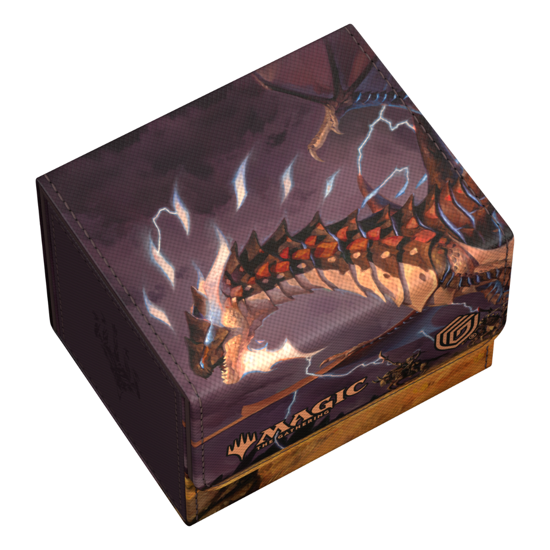 Ultimate Guard Sidewinder 100+ - Tarkir Dragonstorm - V7 deck box, showcasing bold dragon-inspired artwork, reinforced corners, and a secure magnetic closure for premium card storage.








