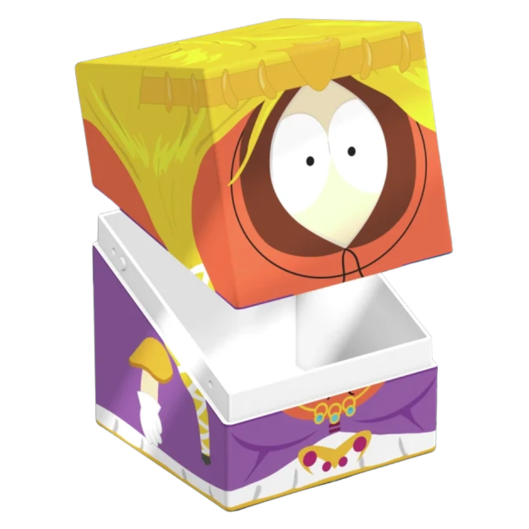 Ultimate Guard Squaroes 100+ South Park deck case open with removable lid, showing interior card storage compartment