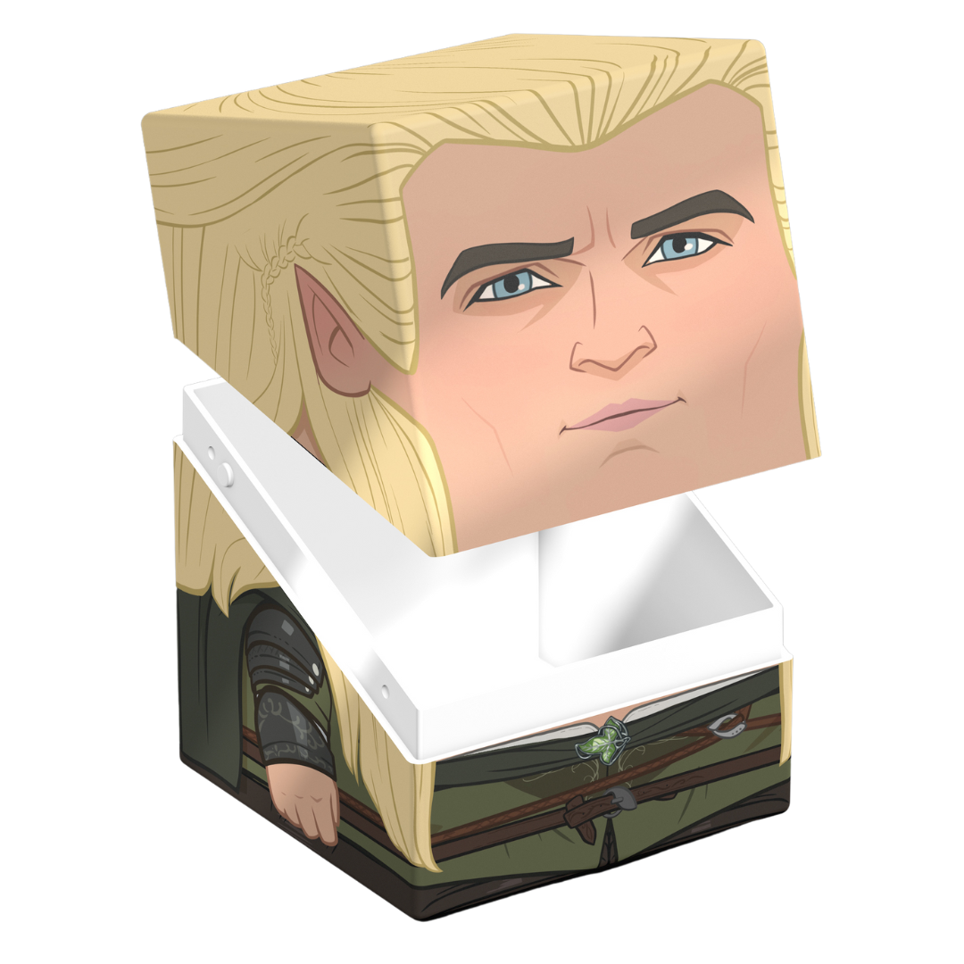 Ultimate Guard Squaroes 100+ deck box, Legolas artwork, holds 100 double-sleeved standard cards, magnetic closure, stackable construction