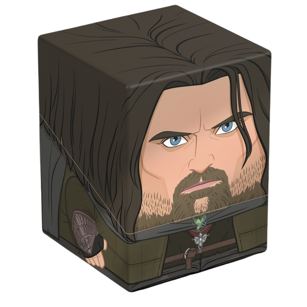 Ultimate Guard Squaroes 100+ deck box, Aragorn artwork, holds 100 double-sleeved standard cards, magnetic closure, stackable construction