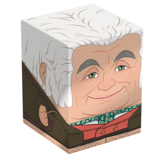 Ultimate Guard Squaroes 100+ deck box, Bilbo Baggins artwork, holds 100 double-sleeved standard cards, magnetic closure, stackable construction