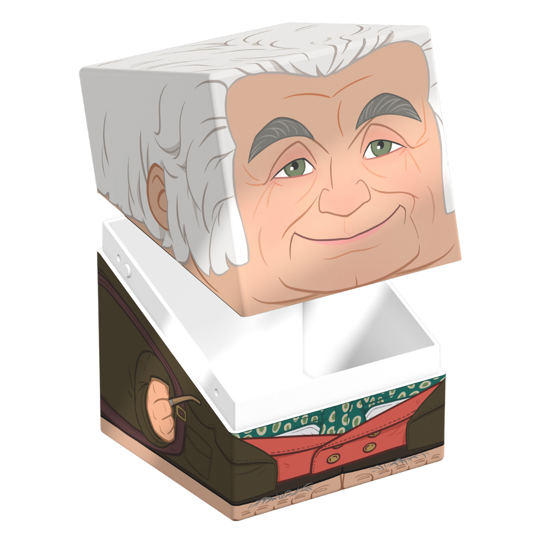 Ultimate Guard Squaroes 100+ deck box, Bilbo Baggins artwork, holds 100 double-sleeved standard cards, magnetic closure, stackable construction