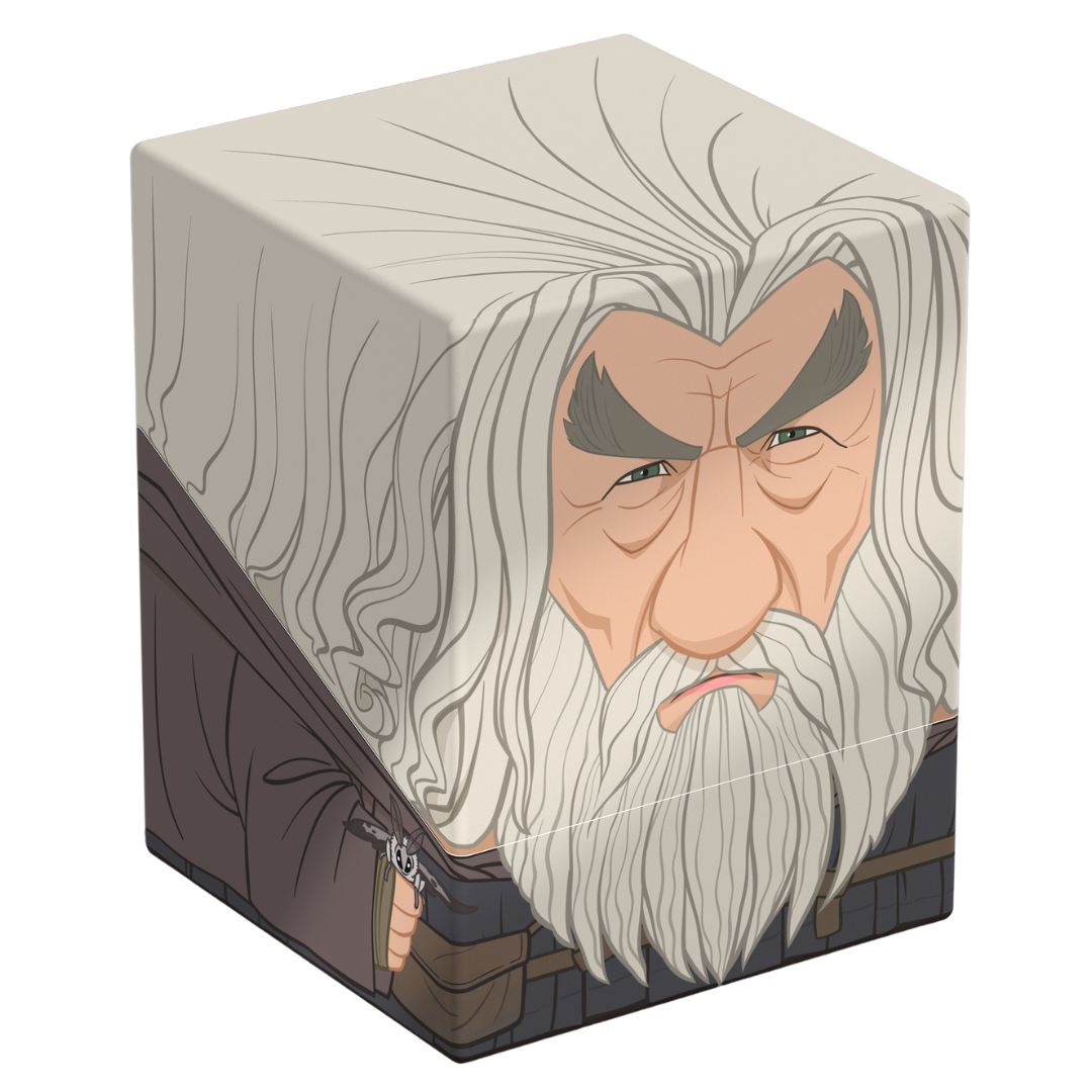 Ultimate Guard Squaroes 100+ deck box, Gandalf the Grey artwork, holds 100 double-sleeved standard cards, magnetic closure, stackable construction