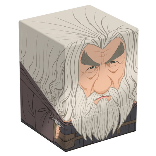 Ultimate Guard Squaroes 100+ deck box, Gandalf the Grey artwork, holds 100 double-sleeved standard cards, magnetic closure, stackable construction