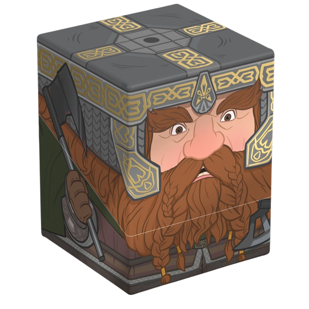 Ultimate Guard Squaroes 100+ deck box, Gimli artwork, holds 100 double-sleeved standard cards, magnetic closure, stackable construction