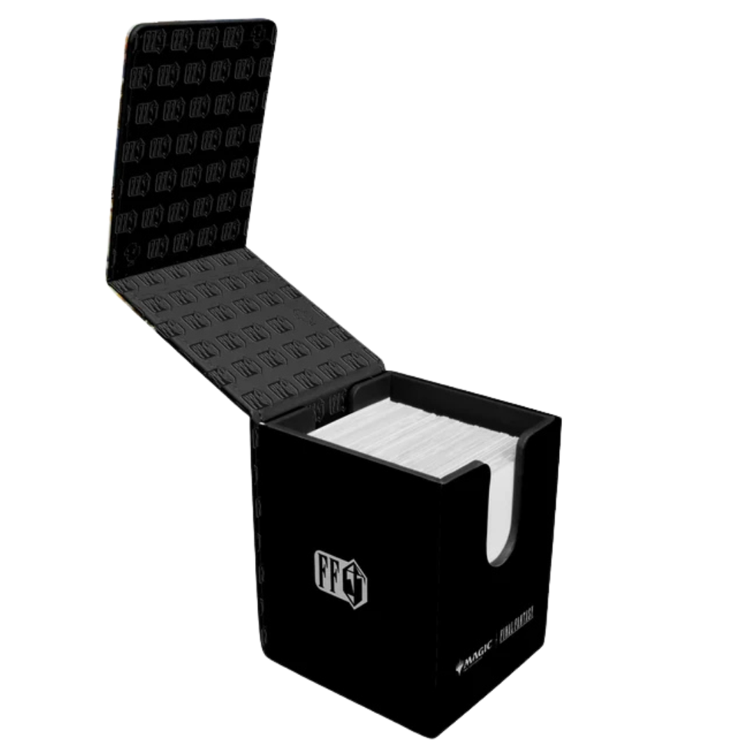 Open Vivi Ornitier Alcove Flip Deck Box showing the magnetic lid, card compartment, and dual thumb notches.