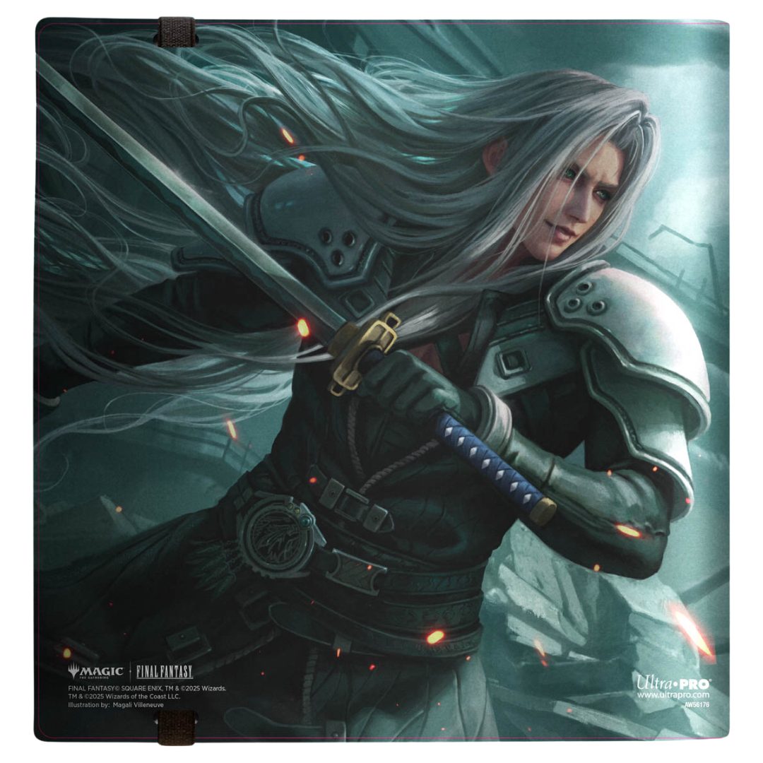 Magic: The Gathering Final Fantasy 12-pocket binder by Ultra Pro with Cloud vs Sephiroth art and elastic strap for secure card storage