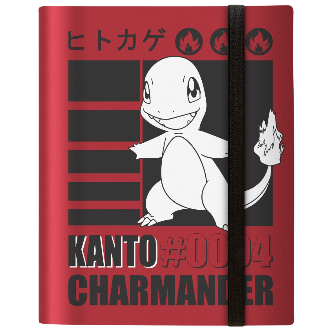 Ultra Pro 9-Pocket Pro-Binder Pokémon Charmander 2025, premium card binder with side-loading pages and elastic strap closure for secure Pokémon TCG storage.