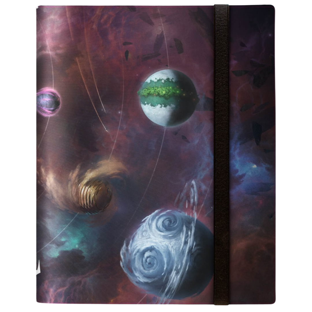 Ultra Pro 9 Pocket MTG Edge of Eternities binder with planets artwork and elastic strap