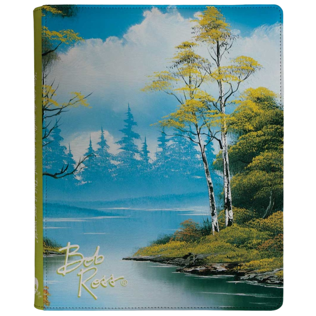 Ultra Pro 9-Pocket Zip Binder Bob Ross Lakeside Path, premium card binder with zipper closure and tranquil artwork for safe and stylish TCG card storage.