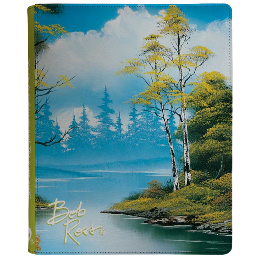 Ultra Pro 9-Pocket Zip Binder Bob Ross Lakeside Path, premium card binder with zipper closure and tranquil artwork for safe and stylish TCG card storage.