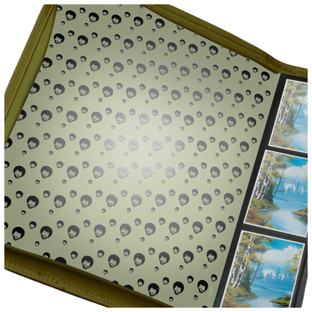 Bob Ross Lakeside Path Ultra Pro 9-Pocket Zip Binder, artistic TCG storage with side-loading pages and zipper closure for trading card collectors.