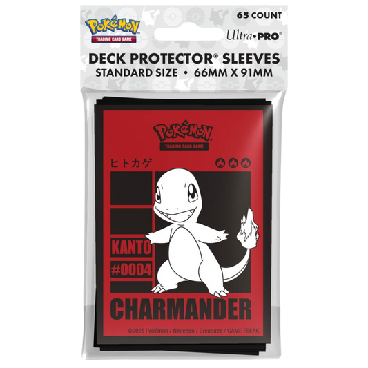 Ultra Pro Pokémon Charmander 2025 Deck Protectors, official card sleeves with fire-type artwork for protecting Pokémon TCG and other standard-size trading cards.








