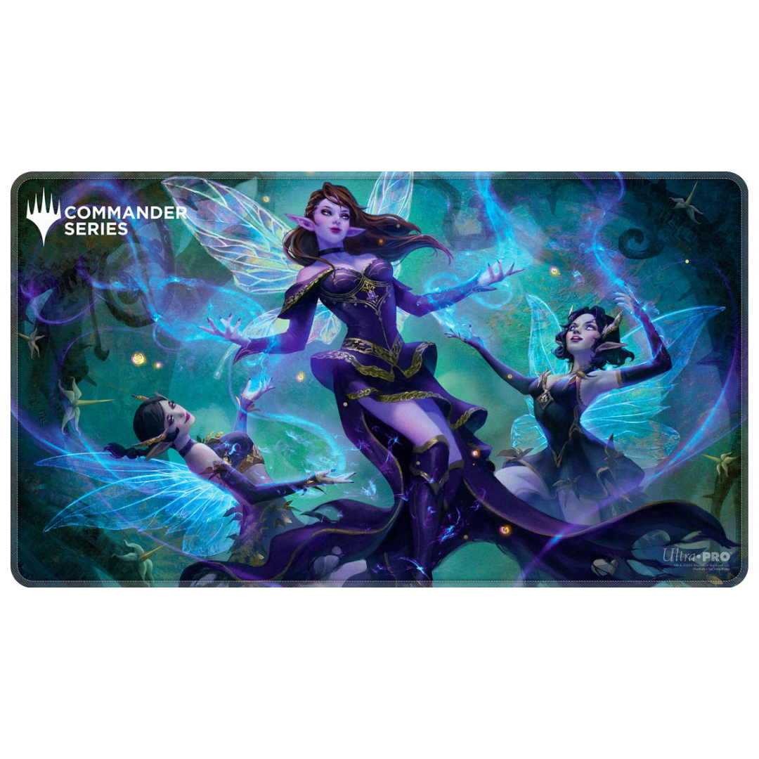 Ultra Pro MTG Commander Series Alela stitched playmat, high-quality Magic: The Gathering playmat with faerie-themed art and non-slip rubber base.

