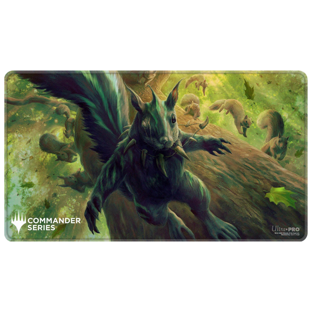 Ultra Pro MTG Commander Series Chatterfang Stitched playmat with high-quality squirrel artwork, non-slip base, and stitched borders for Magic gameplay

