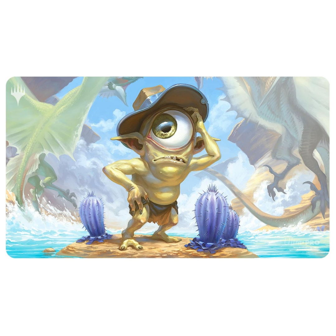 Ultra Pro Playmat featuring MTG Outlaws of Thunder Junction Fblthp, Lost on the Range, with vibrant artwork of Fblthp in a whimsical wild west setting, perfect for gameplay and collectors.