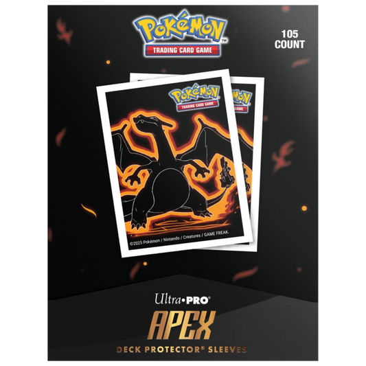 Ultra Pro Pokémon Apex Neon Charizard deck protectors, premium card sleeves with foil neon artwork and tournament-grade protection.

