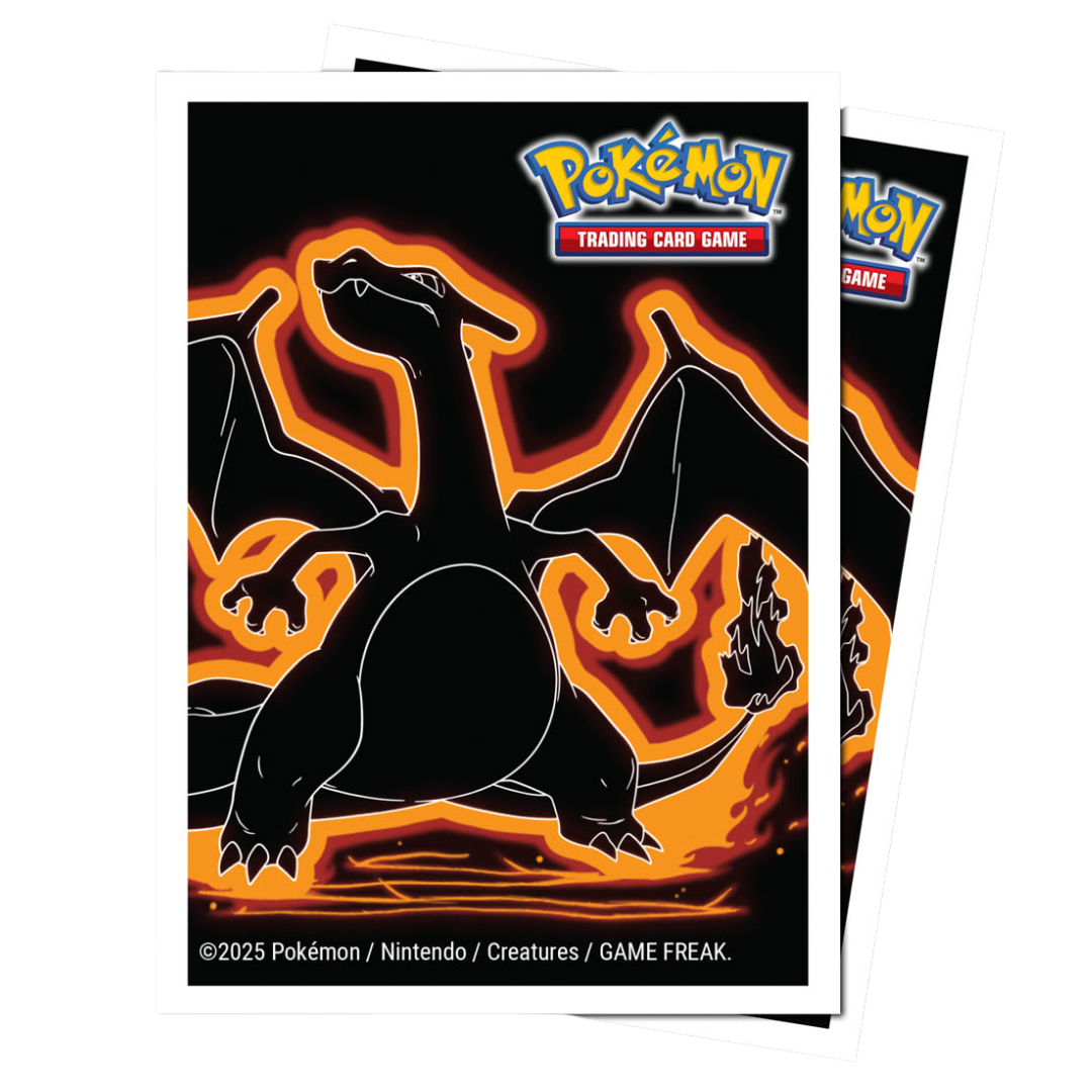 Neon Charizard Apex Deck Protectors by Ultra Pro, Pokémon TCG sleeves featuring vibrant art and durable design for card safety and style.








