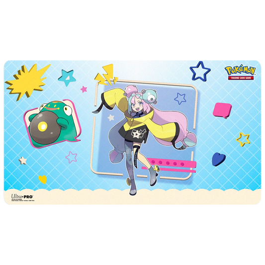 Ultra Pro Pokémon Iono and Bellibolt playmat, colorful TCG mat with soft surface and non-slip backing for card protection and themed gameplay.

