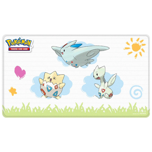 Ultra Pro Pokémon Togepi Stitched playmat with soft stitched-style artwork, ideal for card protection and comfortable gameplay surface.

