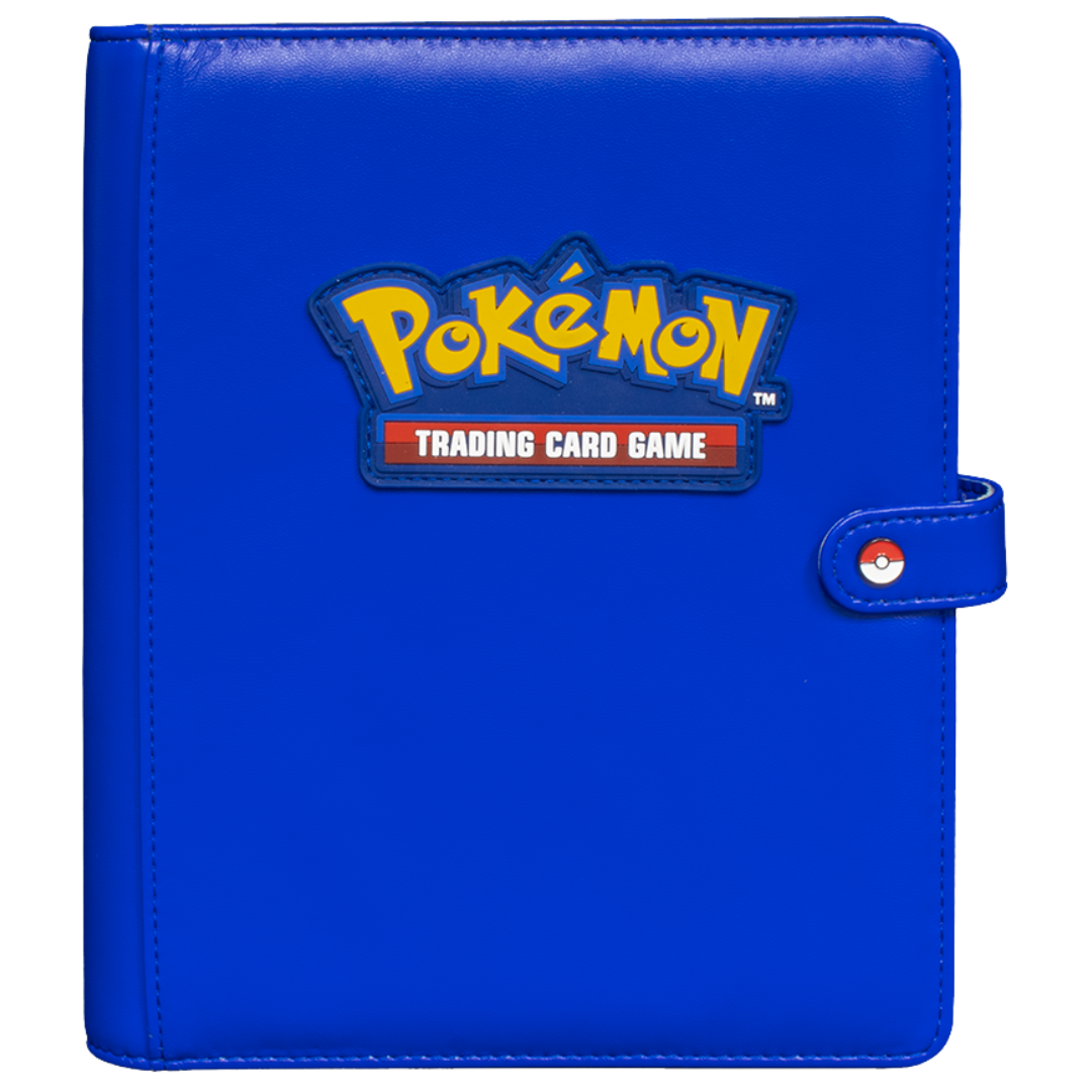 Ultra Pro Premium Snap Binder in Blue for Pokémon cards, featuring durable design, secure snap closure, and clear pages to protect and display your card collection with style.