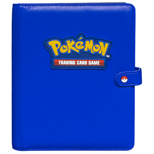 Ultra Pro Premium Snap Binder in Blue for Pokémon cards, featuring durable design, secure snap closure, and clear pages to protect and display your card collection with style.