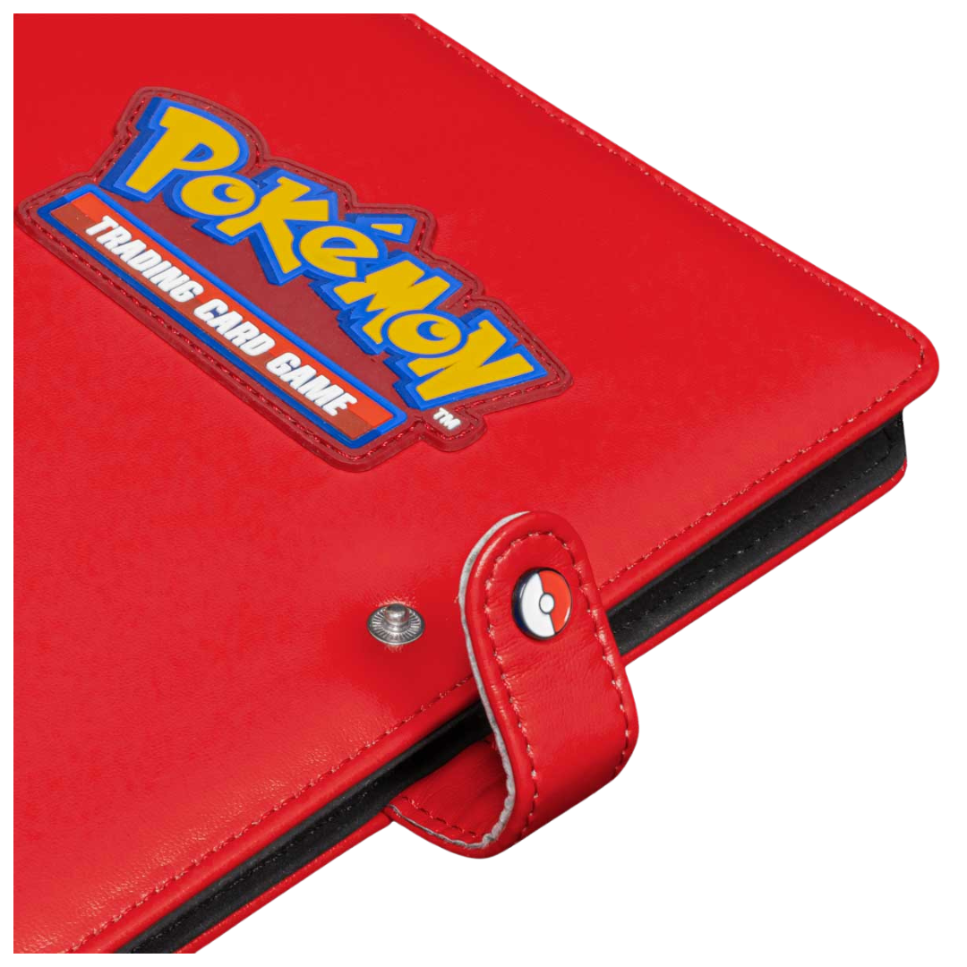 Red Ultra Pro Pokémon Premium Snap Binder featuring secure snap closure and rigid cover, perfect for storing and showcasing Pokémon trading cards safely







