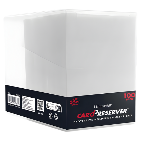 Ultra Pro Card Preserver 100 count in clear storage box, two-in-one soft front semi rigid back trading card holders