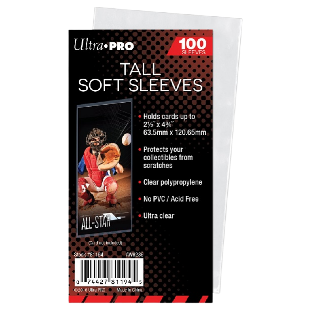 Ultra Pro Tall Soft Sleeves 100 count clear oversized trading card sleeves