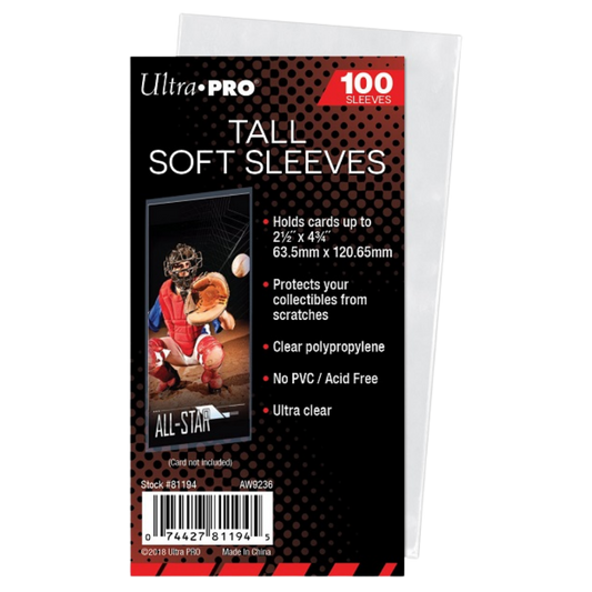 Ultra Pro Tall Soft Sleeves 100 count clear oversized trading card sleeves