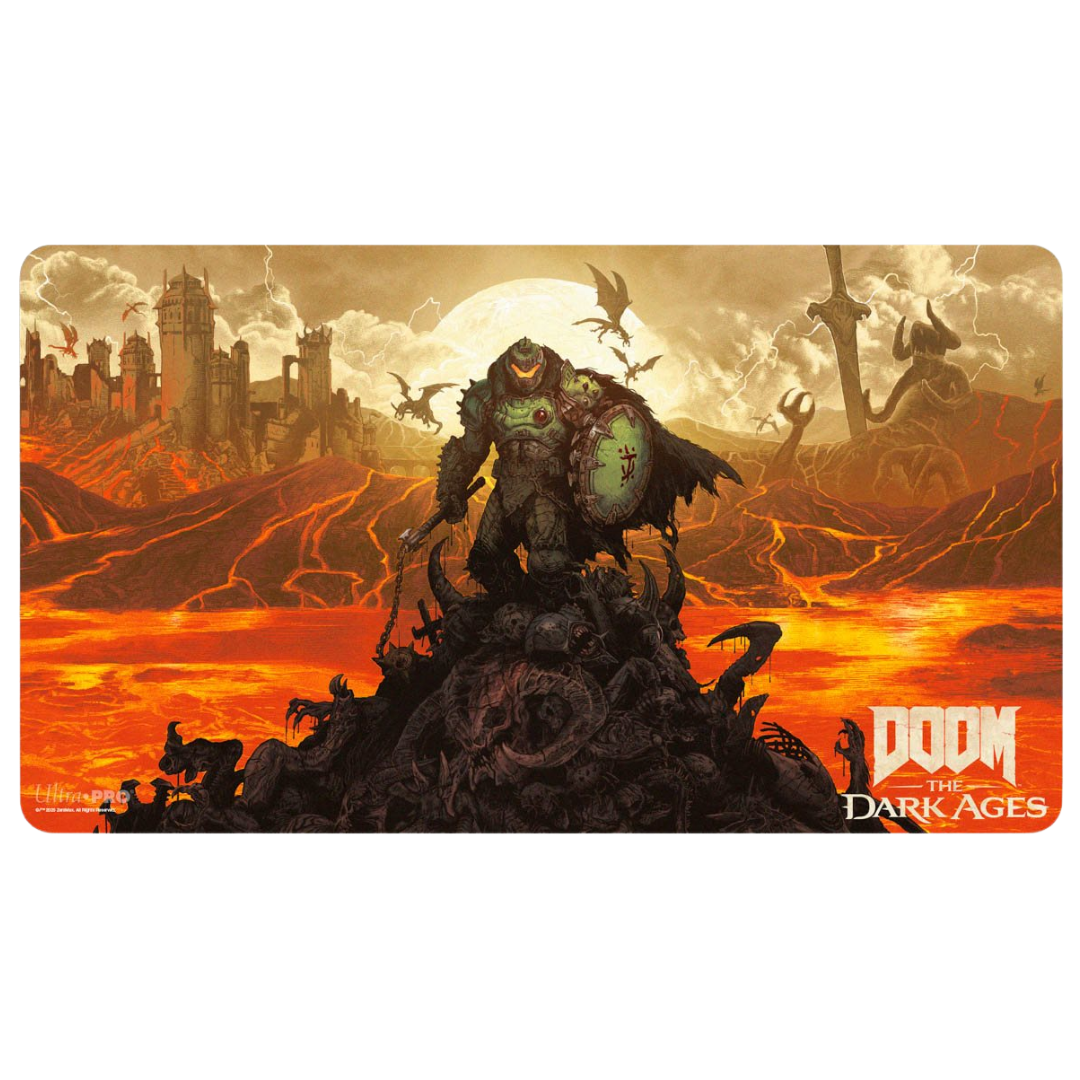 Ultra Pro DOOM The Dark Ages Wrath playmat featuring Doom Slayer artwork for trading card games and tabletop play