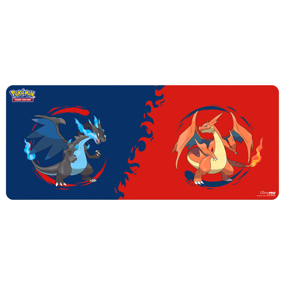 Ultra Pro Pokémon Table Playmat 6 ft featuring Mega Charizard X and Mega Charizard Y artwork on full table size mat