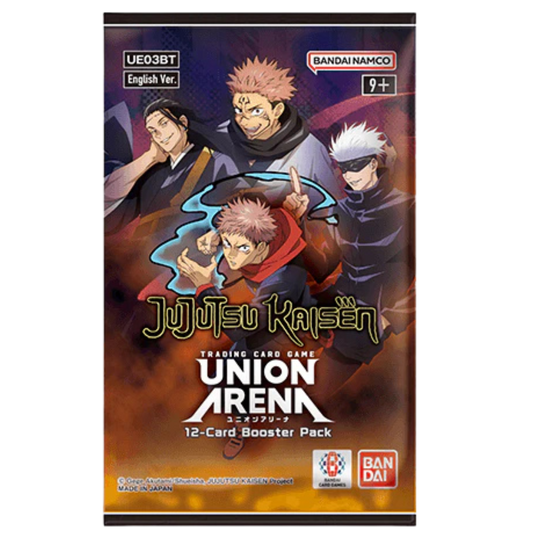 Union Arena Jujutsu Kaisen Booster Pack – Contains a variety of cards inspired by the hit series Jujutsu Kaisen, including rare and foil cards. Perfect for enhancing your Union Arena deck and battling with your favorite characters from the anime