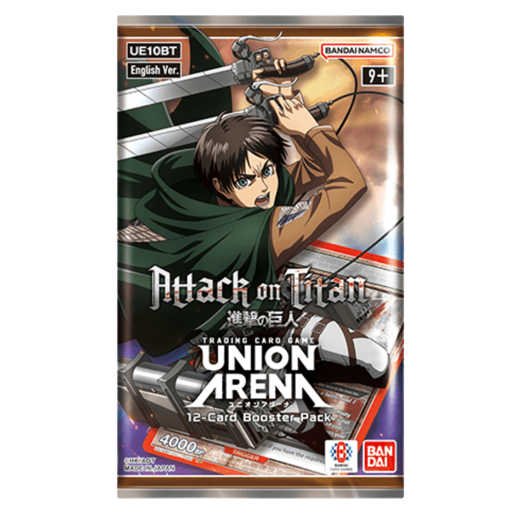 Union Arena Attack on Titan Booster Pack featuring Eren Yeager with dual blades