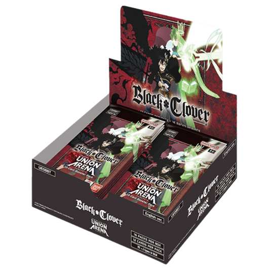 Union Arena Black Clover Booster Display, sealed card box featuring characters and spells from the Black Clover anime for TCG players and collectors.