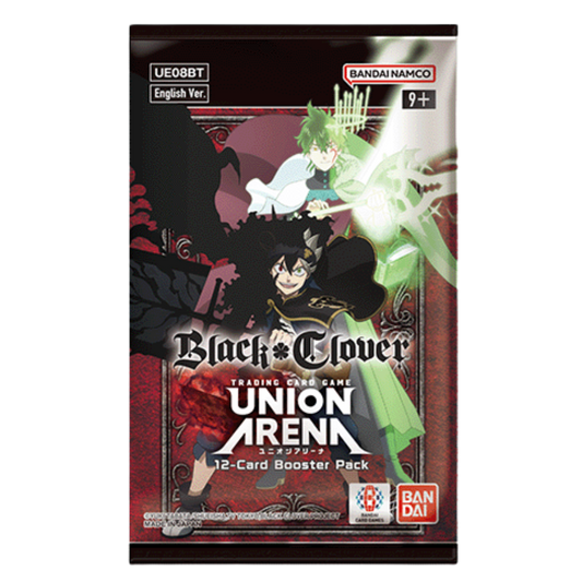 Union Arena Black Clover Booster Pack, trading card game pack with characters and abilities from the Black Clover anime series for TCG collectors and players.