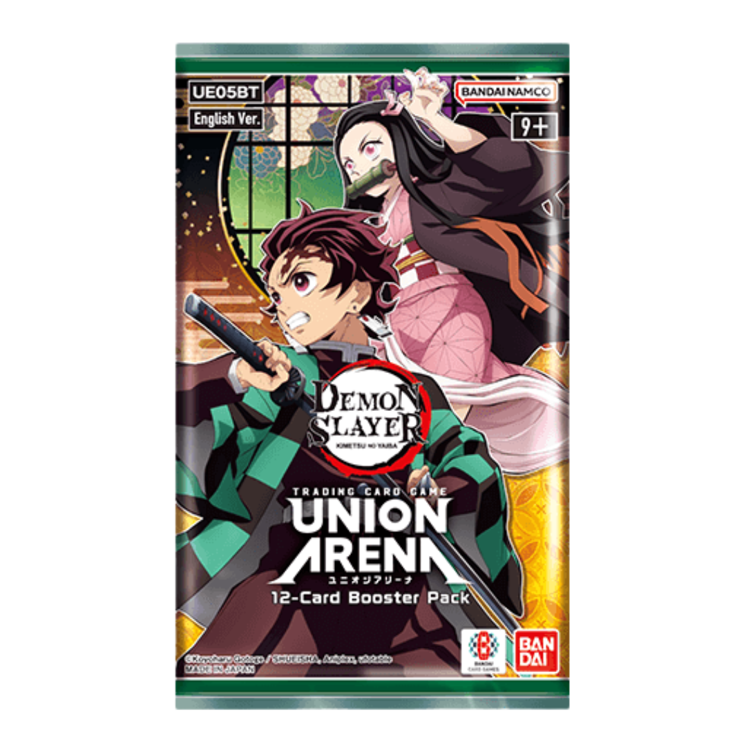 Union Arena Demon Slayer Booster Pack featuring characters from the hit anime, with cards for thrilling strategies.