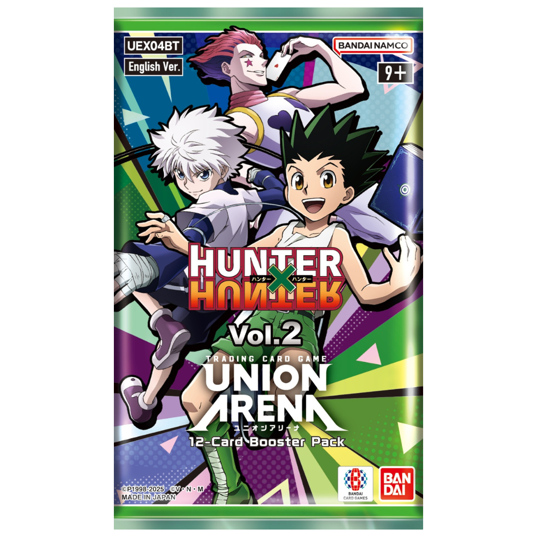 Union Arena Hunter X Hunter Vol.2 booster pack with Gon, Killua, and Hisoka artwork