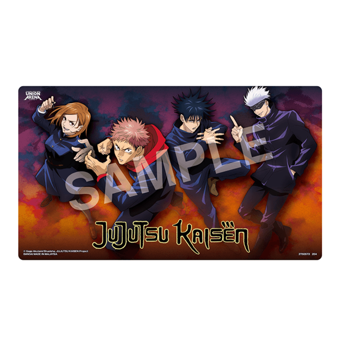 Union Arena Jujutsu Kaisen Playmat & Storage Box – This high-quality playmat showcases stunning Jujutsu Kaisen artwork, providing a smooth surface for gameplay. The matching storage box offers a secure and stylish way to store your cards, making it the ultimate accessory for Jujutsu Kaisen fans and TCG players