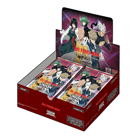 Union Arena One Punch Man Booster Display featuring iconic characters, powerful techniques, and stunning artwork for competitive TCG gameplay and collectors.