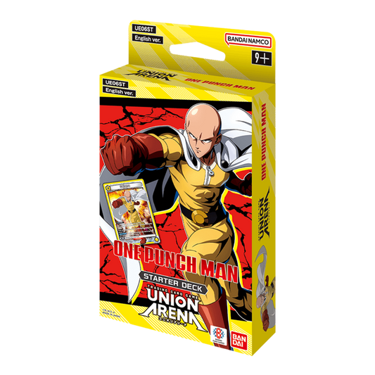 Union Arena One Punch Man Starter Deck featuring Saitama and iconic characters for an exciting TCG experience with powerful abilities and dynamic gameplay.
