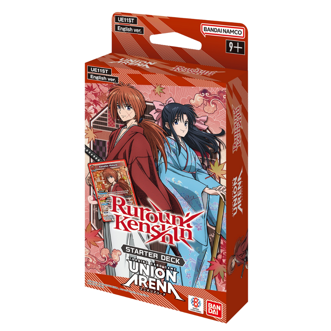 Union Arena Rurouni Kenshin Starter Deck with 50 cards, action points, playsheet, and promo pack