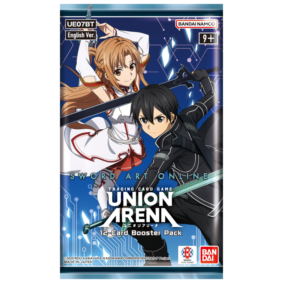 Union Arena Sword Art Online Booster Pack, trading card game pack featuring Kirito, Asuna, and other SAO characters for collectors and competitive players.