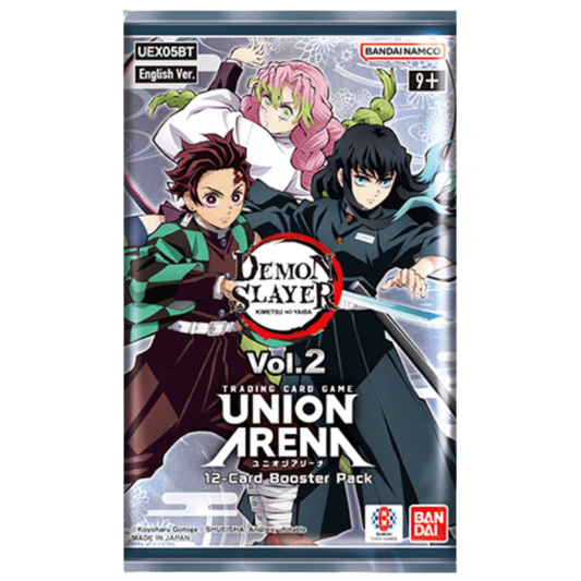 Union Arena Demon Slayer Volume 2 booster display box with character artwork and 16 English version packs