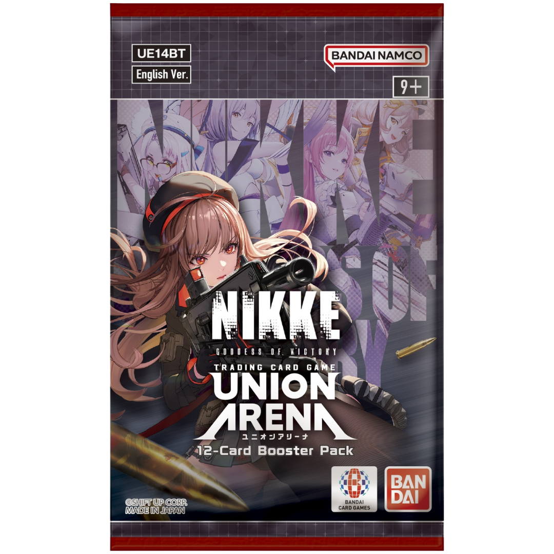 Union Arena Goddess of Victory Nikke Booster Pack featuring sci-fi character artwork
