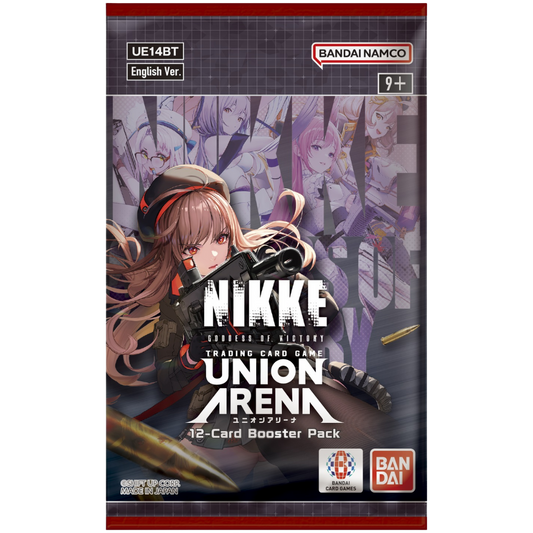 Union Arena Goddess of Victory Nikke Booster Pack featuring sci-fi character artwork