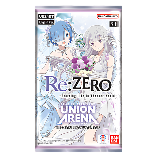 Union Arena Re:ZERO Starting Life in Another World 12-card English booster pack featuring Emilia and Rem.