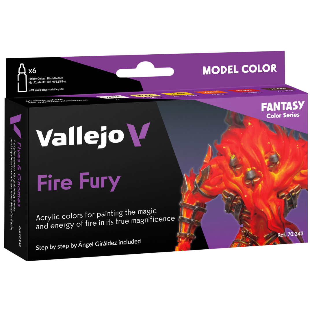 Vallejo Fantasy Fire Effects Paint Set – 6 acrylic paints with fire painting guide by Ángel Giráldez and José González