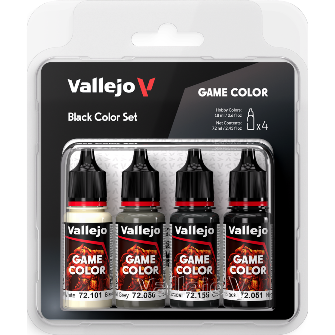 Vallejo Game Color Black Color Set of 4 acrylic paints for miniature painting and scale models