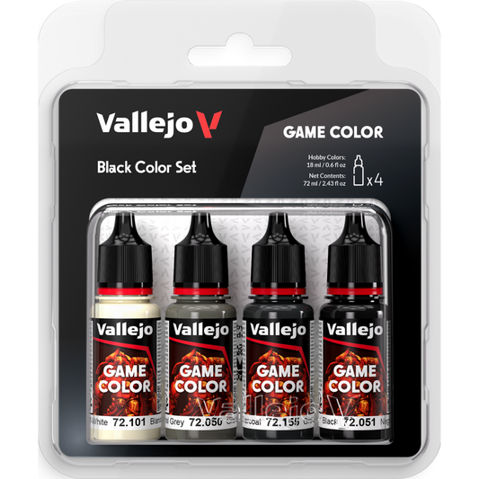 Vallejo Game Color Black Color Set of 4 acrylic paints for miniature painting and scale models